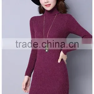 2016 Customized Manufacture Fashionable Wholesale Women Plain Color Dress Long-sleeve Spring Autumn Ladies Knitted Skinny Dress thumbnail-4