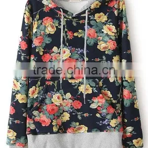 Fashionable Flower Patch Color Printed Hoody Design Cheap Women Wholesale Crane Sportswear thumbnail-1