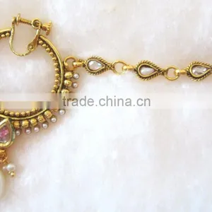 Polki HOOP NATH Press NOSE RING GOLD PLATED thumbnail-2