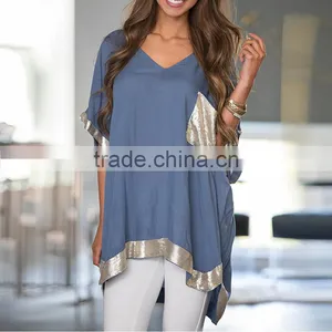 2017 Summer Ladies Asymmetrical Cotton Short Sleeve thumbnail-1