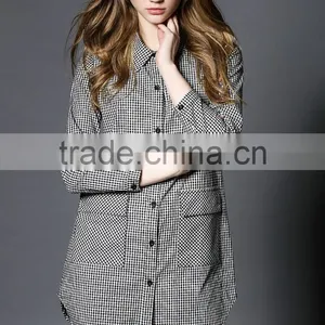 2017 New Design Simple Lattice Blouse OEM Service Guangzhou Cheap Wholesale thumbnail-3