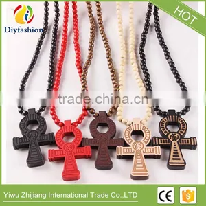 Wooden Hip Hop Cross Pendant With Rosary Beads Chain Men's Jewelry thumbnail-2