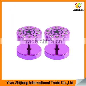 Custom Fancy Colorful Diamond Ear Plugs Piercing Tunnel Stainless Steel Fake Expanders thumbnail-3