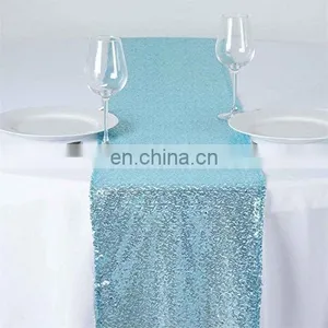 Custom Good Quality Lake Blue Sequin Table Runner For Wedding thumbnail-2