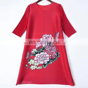 2017 Prints Flower Ladies Fashion Pleated Women Clothes Ladies Dress thumbnail-5