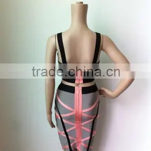 Summer Dress 2015 New Fashion Women Cute Sey Two Piece Set Evening Party Bandage Dress Bandage Bodycon Women Wearing thumbnail-2