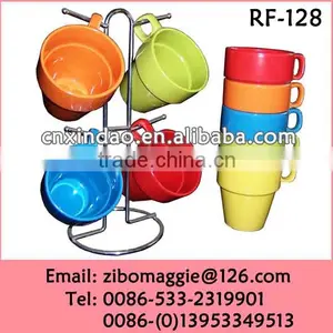 Stackable 9oz Promotional Ceramic Mug With Assorted Color for Wholesale Ceramic Coffee Mugs thumbnail-1