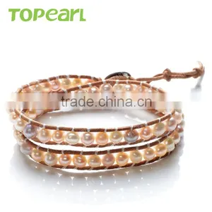 Topearl Jewelry Potato Shape Freshwater Pearl Bracelet Stylish Woven Leather Wrap Bracelets for Women Jewelry CLL160 thumbnail-1