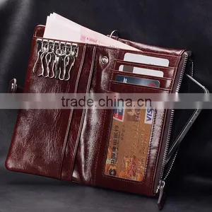 Top Oil Wax Cowhide Leather Car Key Case Key Holder for Men Multi-functional Wallet With Wristlet thumbnail-5
