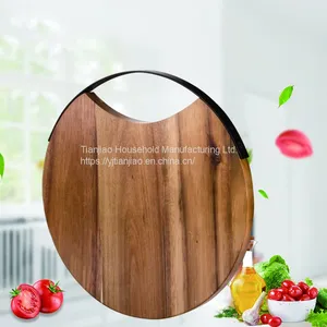 Custom/Wholesale Natural Wooden Round Cutting Board With Hanging Hole Butcher Charcuterie Serving Acacia Wood Chopping Block thumbnail-2