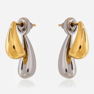 Geometric Hoop Earrings in Gold/Silver Plated Stainless Steel for Couples thumbnail-4