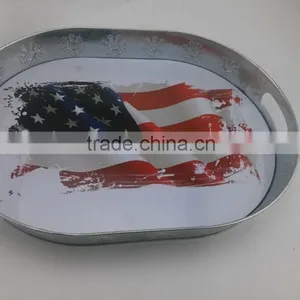 Beer Bucket and Serving Tray Galvanized Picnic, Bar Oval Galvanized & Painted Metal Serving Tray thumbnail-1