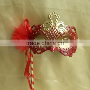 Half Face Mask Red and Colorful Mask With Stick thumbnail-1