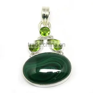 Precious Design Of Malachite Peridot 925 Sterling Silver Jewelry Pendant, Gemstone Jewelry Exporter, 925 Sterling Silver Jewelry thumbnail-2