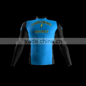 Polyester Spandex Long Sleeves Lightening Compression Shirt/Rash Guard With Club Logo Player Name and Numbers at Sleeves thumbnail-1