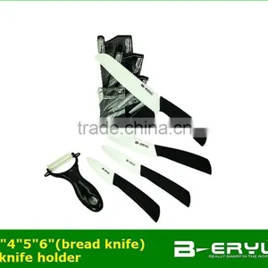 BERYL 6pcs Set , 3"+4"+5"+6" Bread Knife+peeler+Knife Holder Ceramic Knife Sets With Color Box, Straight Handle,White Blade thumbnail-6