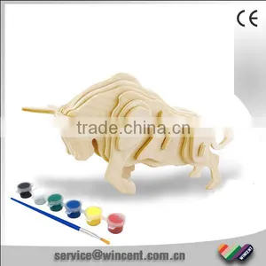 Educational DIY Buffalo Painting And Assembly DIY 3D Wooden Puzzle Toys thumbnail-1