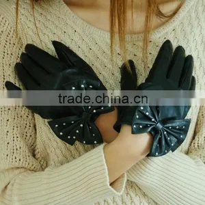 Stylish Black Studded Gloves in a Big Bow thumbnail-1