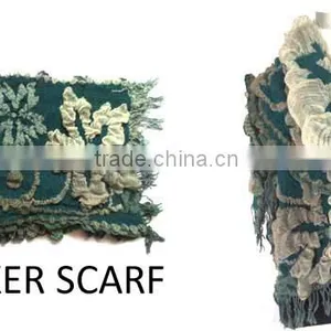 WLDL-R1310-2 100%Polyester Seeksucker Fabric Olive Green Loom Knitting Scarf thumbnail-1