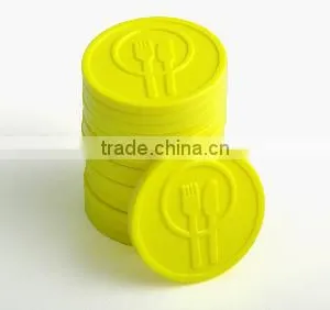 Embossed Plastic Token Coins in Stock - Neon Yellow - Cutlery thumbnail-1