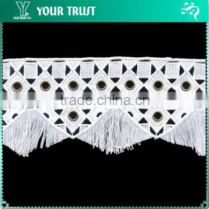 Width 5.7 Centimeter 6MM Gold Grommet White Polyester Lace Metal EyeletTrimming thumbnail-5
