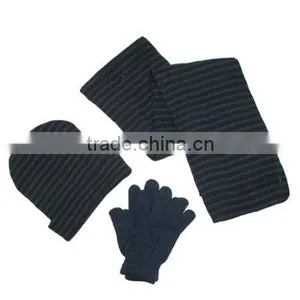 Mens Knit Striped Hat Gloves and Scarf Winter Set thumbnail-2