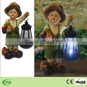 Polyresin Boy Statue Children Harvest Festival Decorations With Solar Lantern thumbnail-1