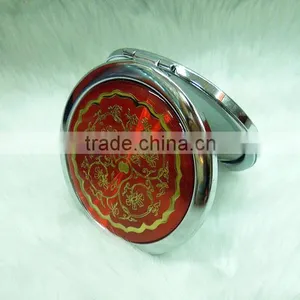 Red Stainless Steel Cosmetic Mirror/red Round Metal Compact Mirror/red Stainless Steel Makeup Mirror thumbnail-1