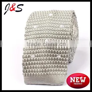 Wholesale New Style Light Grey Knitted Tie With White Polka Dots KT048 thumbnail-1