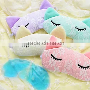 Korea Style Cute Lace Cat Shape High Quality Soft Patch Sleeping Travel Blindfold Shade Cover Eye Mask thumbnail-3