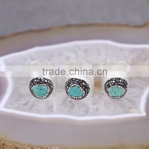 Nature Labradorite / Freshewater Pearl / Red Coral / Turquoise Gemstone Druzy Ring Wholesale thumbnail-4