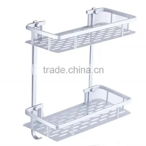 ESYLIFE Aluminum 2 Tier Bathroom Shelf Wall Mounted Towel Rack With Towel Bars Hook, Aluminum, Silver, 19.5 x 5.5 x 16.75 Inch thumbnail-1