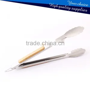 Hihg Quality Kitchen Utensils Tongs and BBQ Grill Stainless Steel Tongs With Wooden Handle thumbnail-1