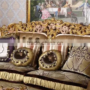 European Style Hand Carved Leather And Fabric Mixed 1+2+3 Sofa Set With Coffee Table(MOQ=1 SET) thumbnail-3
