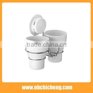 Wall Cup Holder Suction Cup Bathroom Toothbrush Cup Holder Double Cups Bathroom Accessories thumbnail-4
