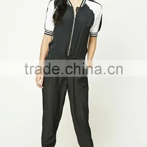 Adult Casual Harem Pants Breathable Half Sleeve Design Drawstring Waist Fashion Contrast Black Sexy Womens Bodycon Jumpsuits thumbnail-2