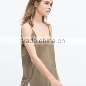 Fashion Women Faux Suede V Neck And Back Strappy Top 2016 thumbnail-2