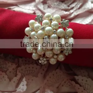 Silver Luxury Pearl & Rhinestone Napkin Ring For Wedding Candlelight Dinner thumbnail-6