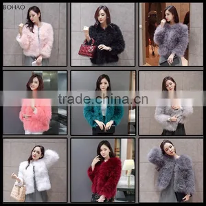 High Fashion Long-sleeved Ostrich Hair Fur Round Collar Faux Fur Short Coat Women Winter Jacket thumbnail-3