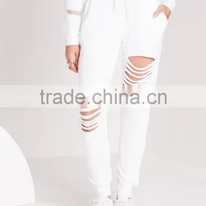 OEM Service Fashion Cheap White Ripped Front Jogger Pants thumbnail-4