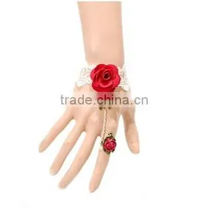 National Bowknot Ring Jewelry Set Handmade White Lace Girls Rose Bracelet Sets thumbnail-1