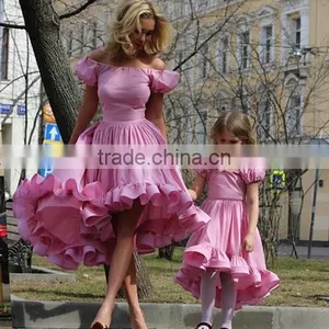 Lovely Two Pieces Mommy and me Maxi Matching Dress Pink Hi Low Ruffle Girls Evening Dresses thumbnail-1