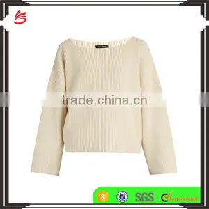 Fashion 2017 Ladies Plain Blank Crew Neck Long Sleeve Pullover Designs Cardigan Cashmere Sweater Woman thumbnail-1