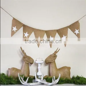 Christmas White Star Natural Hessian Burlap Decoration Banner Bunting Shabby thumbnail-1
