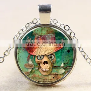 XP-TGN-S-131 Popular Accessories Pendant Dome Mandala Time Gemstone Round Skull Glass Cabochon Necklace For Promotional Gift thumbnail-1