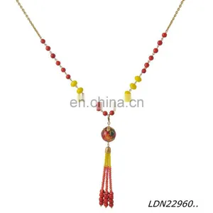 Latest Colours Ball And Beads With Antic Gold ChainNecklace thumbnail-1