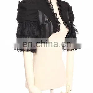 Gothic Steampunk Style Crop Top Jacket With Fluonce Layered Sleeves thumbnail-3