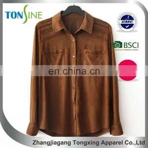 Women's Casual Suede Shirt With Long Sleeve thumbnail-1