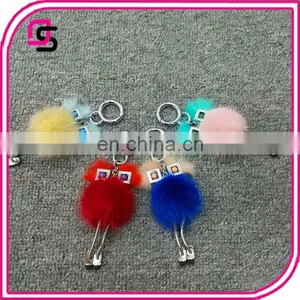 Metal Foot Small Eye Robot Pendant Fur Ball Keychain thumbnail-1