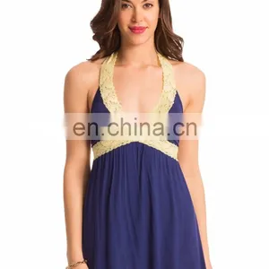 Midnight Navy Halter Lace "Super Soft" Short Chemise thumbnail-1